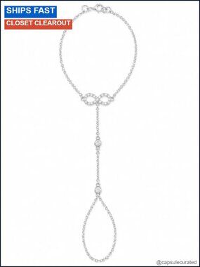 925 Sterling Silver Hand Chain Finger Bracelet Cubic Zirconia Pave Infinity
